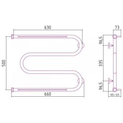 Полотенцесушитель водяной Сунержа М-образный 15-0008-5065, высота 50 см, ширина 65 см, боковое подключение 50 см, 2 полки, цвет тёмный титан муар