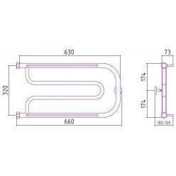 Полотенцесушитель водяной Сунержа Гусли 30-0010-3265, высота 32 см, ширина 65 см, боковое подключение 32 см, 2 полки, цвет матовый белый