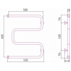 Полотенцесушитель водяной Сунержа Ш-образный 31-0014-6050, высота 60 см, ширина 50 см, боковое подключение 60 см, цвет матовый черный