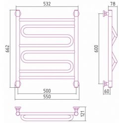 Полотенцесушитель водяной Сунержа Элегия+ 31-0205-6050, высота 60 см, ширина 50 см, универсальное подключение, цвет матовый черный