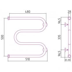 Полотенцесушитель водяной Сунержа М-образный+ 30-4007-5050, высота 50 см, ширина 50 см, боковое подключение 50 см, цвет матовый белый