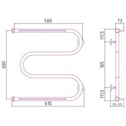 Полотенцесушитель водяной Сунержа М-образный+ 12-4008-6060, высота 60 см, ширина 60 см, боковое подключение 60 см, с 2 полками, цвет белый