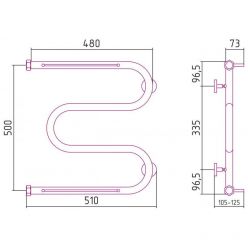Полотенцесушитель водяной Сунержа М-образный+ 30-4008-5050, высота 50 см, ширина 50 см, боковое подключение 50 см, с 2 полками, цвет матовый белый