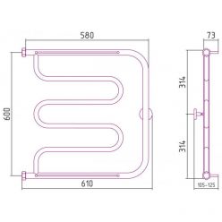 Полотенцесушитель водяной Сунержа Лира+ 31-4012-6060, высота 60 см, ширина 60 см, боковое подключение 60 см, с 2 полками, цвет матовый черный