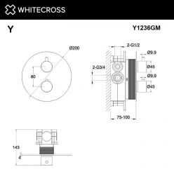 Смеситель Whitecross Y gunmetal Y1236GM для душа, термостатический, на 2 потребителя, цвет оружейная сталь
