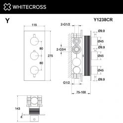 Смеситель Whitecross Y chrome Y1238CR для душа, термостатический, на 3 потребителя, цвет хром
