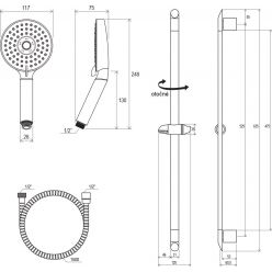 Душевая стойка Ravak 902,00 63 см, 3 режим лейка, шланг 150 см