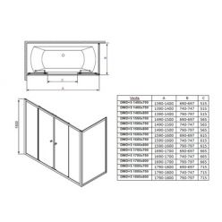 Душевая шторка на ванну Radaway Vesta DWD 150х80 угловая, прозрачное стекло 203150-01+ 204080-01