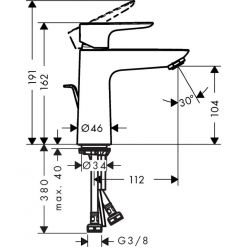 Смеситель Hansgrohe Talis E для раковины 110, однорычажный, со сливным гарнитуром, матовый черный 71710670