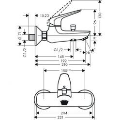 Смеситель Hansgrohe Novus для ванны однорычажный, хром 71040000