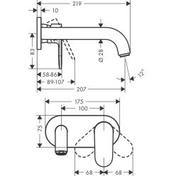 Hansgrohe Vernis Shape Смеситель для раковины однорычажный скрытого монтажа настенный с изливом 205 см хром 71578000