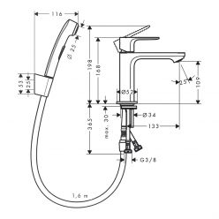 Hansgrohe Rebris S Набор бидетте со смесителем 110 и гигиеническим душем хром 72215000