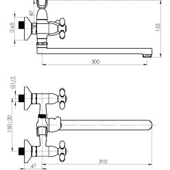Смеситель для ванны Rubineta Milano-1 (C) (K) M1CK06 хром