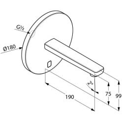 Электронный смеситель для умывальника питание от сети 240В или батарейки 190 мм Kludi Zenta, 3850305