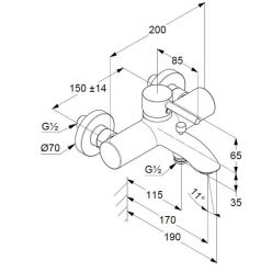 Смеситель для ванны/душа черный матовый Kludi Bozz, 386913976