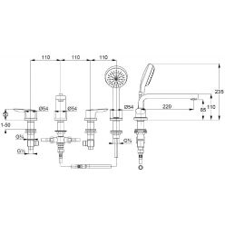 Смеситель для ванны на 4 отверстия Kludi Pure&Solid, 344230575