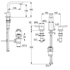 Смеситель на умывальник на 3 отверстия Kludi Pure&Solid, 343940575