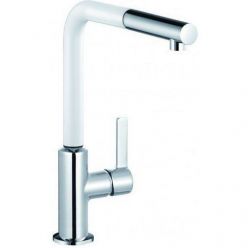 Однорычажный кухонный смеситель с выдвижным изливом хром/белый матовый Kludi L-INE, 408519375