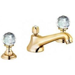 Смеситель для раковины на 3 отверстия низкий излив ручки хрусталь золото Kludi Adlon, 5104645G4