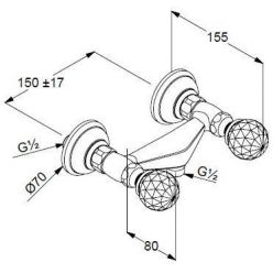 Смеситель для душа ручки хрусталь золото 23 карата Kludi Adlon, 5161045G4