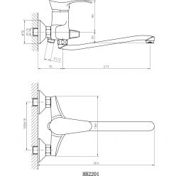 Смеситель для ванны с длинным изливом Haiba HB2201