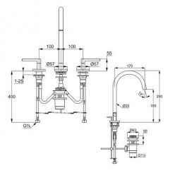 Смеситель для умывальника на 3 отверстия Kludi Nova Fonte Puristic, 201430515