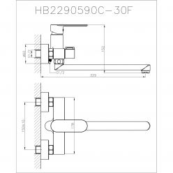 Смеситель для ванны с длинным изливом Haiba HB22590