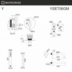 Смеситель Whitecross Y brushed nickel YSET06NIB для ванны, с душевым гарнитуром, цвет никель брашированный