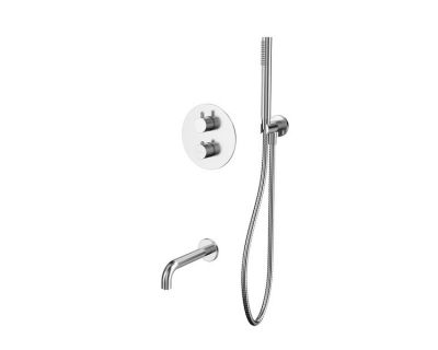 Смеситель Whitecross Y brushed nickel YSET10NIB для ванны, термостатический, с душевым гарнитуром, цвет никель брашированный