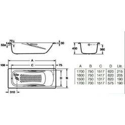 Стальная ванна Roca Princess 150x75 (в комплекте с ножками), 2204N0001