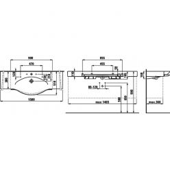 Раковина Laufen Palace 150x51 см, с полотенцедержателем, с отв. для смесителя 8.1270.6.000.104.1, белая 