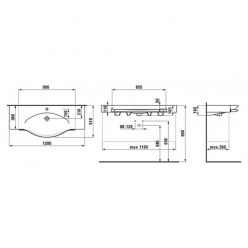 Раковина Laufen Palace 120x51см, с полотенцедержателем, с отв. для смесителя 8.1270.4.000.104.1, белая 