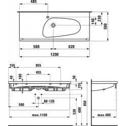 Раковина Laufen Palomba 120x50, 8.1480.6.000.109.1, без отв. для смесителя