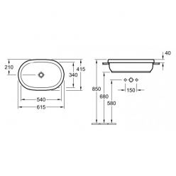 Умывальник встраиваемый Villeroy&Boch Architectura 61,5x41,5 без отв. для смесителя, 41666001