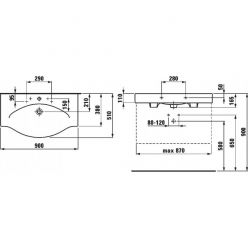 Раковина Laufen Palace 90x51, с 3 отв. для смесителя  8.1170.2.000.108.1, цвет белый 