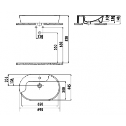 Creavit Умывальник Topic овальный врезной на столешницу 45х70