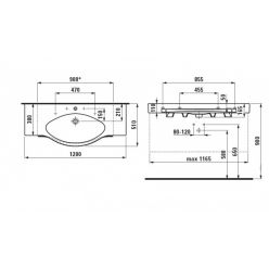 Умывальник столешница Laufen Palace 120x51 см, с 3 отв. для смесителя 8.1170.4.000.108.1, цвет белый 