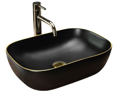 Умывальник на столешницу Rea Belinda Black Mat Gold Edge