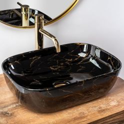 Умывальник на столешницу Rea Belinda Black Marble shiny