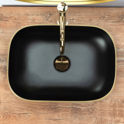 Умывальник на столешницу Rea Belinda Black Mat Gold Edge