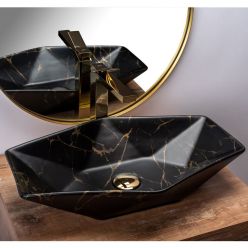 Умывальник на столешницу REA VEGAS BLACK MARBLE MAT
