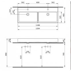 Раковина Bocchi Milano 120х46 1393-001-0132 белая (на 2 чаши)