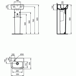 Умывальник Ideal Standard TEMPO T056801, 35X30 см, отверстие под смеситель слева