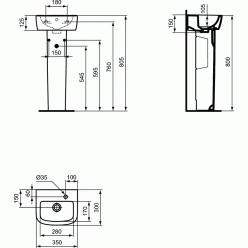 Умывальник Ideal Standard TEMPO T056901, 35x30 см, отверстие под смеситель справа