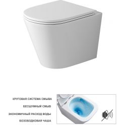 Унитаз подвесной Grossman GR-4478SQ безободковый, с тонкой крышкой duroplast soft-close, круговой бесшумный смыв Торнадо