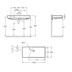 Раковина 100 см Jacob Delafon Rythmik EXN112-Z-00 гладкая нижняя поверхность.