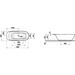 Каменная ванна Laufen Ino 230302 180x80 с ножками и подголовником, встроенный перелив