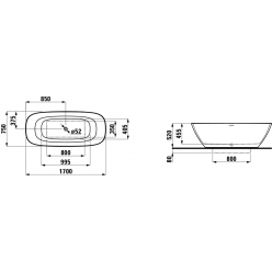 Каменная ванна Laufen Ino 231302 170x75 с ножками, встроенный перелив