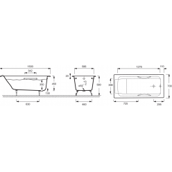 Ванна чугунная 150x70 Jacob Delafon Parallel E2949-00,с отверстиями для ручек