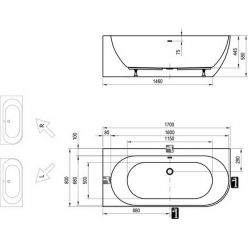 Акриловая ванна Ravak FREEDOM Corner L 170x80, слив-перелив хром, XC00100041